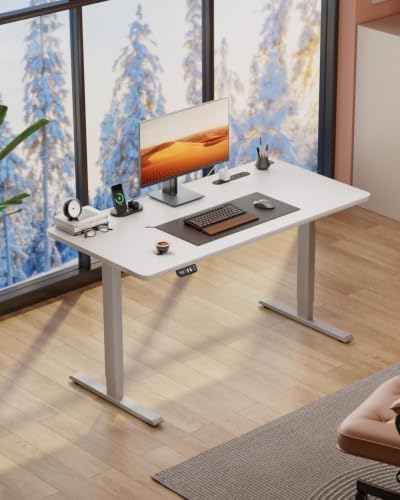 HLDIRECT 55" Electric Standing Desk with Power Outlets, White - Image 2