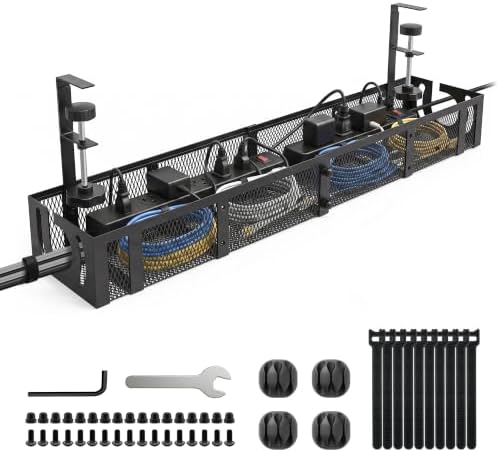 Under Desk Cable Management Tray No Drill, 24.6'' Cable Management, Black by Unknown