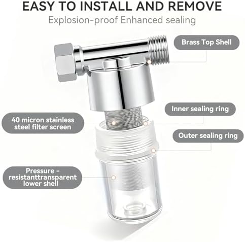 Reusable Brass Sediment Filter, Capable of Filtering Out Impurities of 40 Microns in Water, Protecting Household Appliances. Suitable for Washing Machine Water Heaters and Showers (Silver) - Image 5