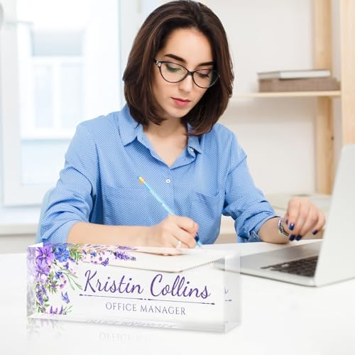 Custom Name Plate for Desk, Personalized Desk Name Plate on Clear Acrylic Glass, Appreciation Gifts for Teacher Employee Boss Coworkers Nurse, Office Desk Accessories for Women Men (Lavender) - Image 4