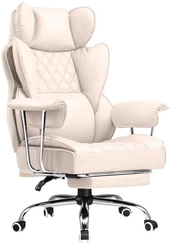 COMHOMA Big and Tall Office Chair, High Back Leather Gaming Chair with Footrest, Executive Ergonomic Office Chairs with Pocket Spring Lumbar Support and with Outward Fixed Soft Armrests by ComHoma