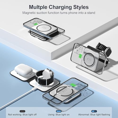 3 in 1 Charging Station for Multple Devices,Foldable 3 in 1 Wireless Charger for Travel,Nano Wireless Charging Station for iPhone16 15 14 13 12 Pro Max/Watch 10 9 8 7 6 5 4 3 Ultra/AirPod Pro - Image 3