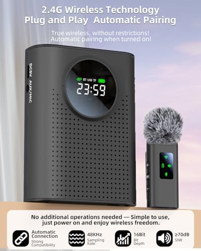 S67 Voice Amplifier Wireless Microphone Dual for Teachers Classroom Rechargeable, Mini Lavalier Lapel Mic, Portable Speaker PA System with LED Display for Class, Tour Guide, Coaches, Black - Image 3