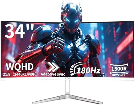 ZZA UltraWide 34 Inch Curved Monitor 1500R PC Screen 180hz Refresh Rate WQHD 3440x1440 Computer Gaming Monitor VA PanelAMD FreeSync Premium | HDR10 | 99% sRGB | VESA - Image 2