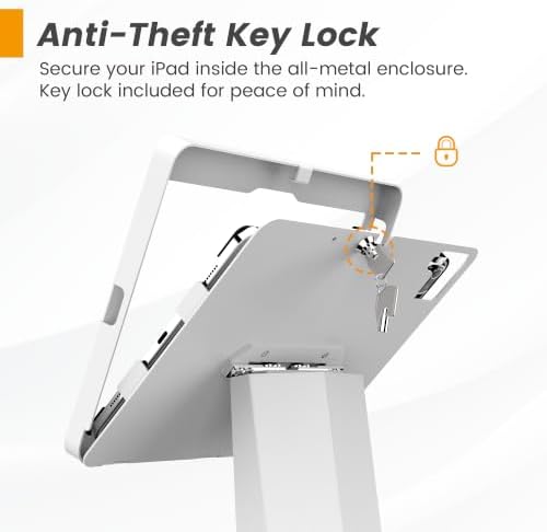 All-in-One Tablet POS Stand with Printer Compartment, All Metal Desktop Kiosk with Key Lock, 90° Flip Enclosure Compatible with iPad 10.9/11” - BSP101WA - Image 5