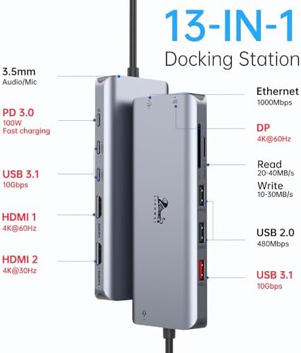 LIONWEI Docking Station Dual Monitor 4K, 13-in-1 USB C Dock for Laptop Mac - Image 2