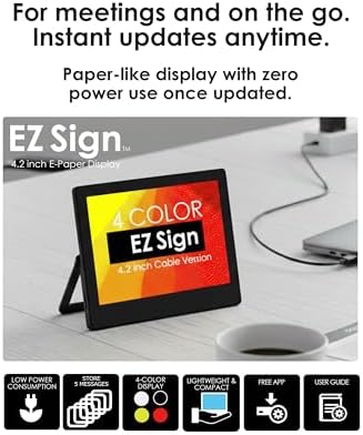 Santek EZ Sign | 4.2" 4-Color Wired E-Paper Display (USB Cable + Windows App) with Kickstand – Rewritable & Customizable Standing Sign for Office, Retail, Reception, Airbnb, QR Code & WiFi Display (Black) - Image 3