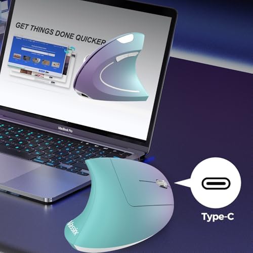 Vassink Ergonomic Wireless Rechargeable Mouse,USB A+TypeC(2in 1) Connection, 800/1200/1600 DPI, 6 Buttons,2.4GHz Carpal Tunnel Vertical Mice, for Laptop, Desktop,MacBook - Image 5