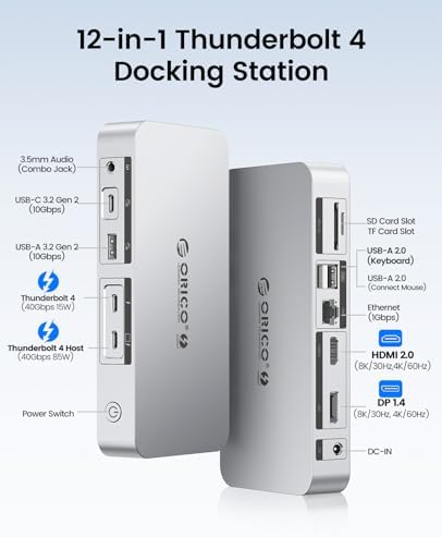 ORICO Thunderbolt 4 Docking Station, Dual 4K@60Hz, TB4, 40Gbps - Image 2