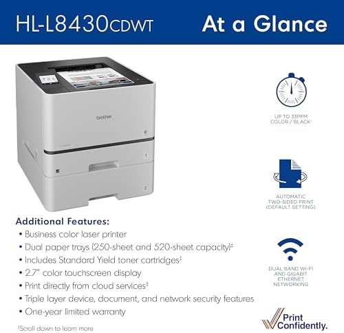 Brother HL-L8430CDWT Business Color Laser Printer with Low-Cost Printing, Wireless Networking, and Dual Paper Trays - Image 4