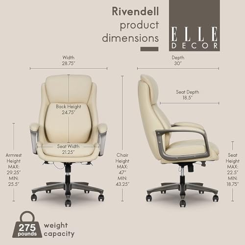 Elle Decor Rivendell AIR Lumbar Ergonomic Vegan Leather Swivel Executive Chair, Cream - Image 3