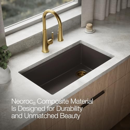 KOHLER Billings™ 32-1/2" Undermount Kitchen Sink, Single-Bowl, Workstation with Kitchen Sink Accessories, Neoroc, K-33710-PC-CM2, Matte Brown - Image 4