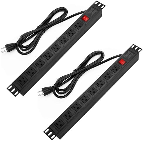 BTU 2PCS Power Strip Surge Protector Rack-Mount PDU, 8 Right Angle Outlets Wide-Spaced, Mountable Power Strip Heavy Duty for Server Racks, Commercial, 300J (Black 6FT) by BTU