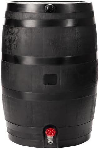 RTS Home Accents 50-Gallon ECO Rain Barrel Made with 100% Recycled Plastic, Flat Back Rain Water Collection Barrel, Black by RTSCompaniesInc