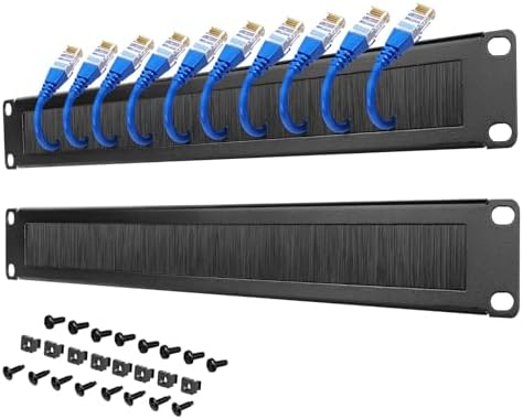 1U Brush Panel, Brush Strip Plate for Cable Entry&Management, Server Rack Cable Organizer with Tidy Brush for 19in Network Rack/Server Rack/Cabinet Enclosure, Black,2 Pack by Tecmojo