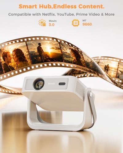 Outdoor-Projector-Movie with WiFi and Bluetooth:[Built-in APPs/180° Stand/Creative Filter] Smart Portable-Projector Auto Focus OS 3.0 Jimveo High Brightness Movie Proyector Compatible with Netflix - Image 2