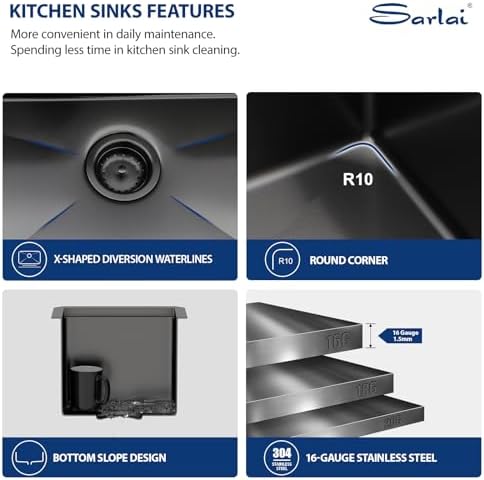 Sarlai 12 Black Bar Sink 12 x 15 Inch Undermount Workstation Bar Prep Sinks - Image 6