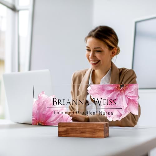 Personalized Acrylic Desk Name Plate with Walnut Wood Base - Image 2