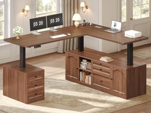 SEDETA Farmhouse L Shaped Executive Electric Standing Desk with 6 Drawers by SEDETA