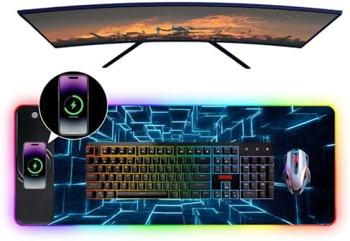 Wireless Charging RGB Gaming Mouse Pad, 31.5 x 11.8 Inch Extended Mouse Mat with Cyber Tunnel Design, LED Desk Pad with 7 Lighting Modes, Non-Slip Base for Gaming & Office - Image 4