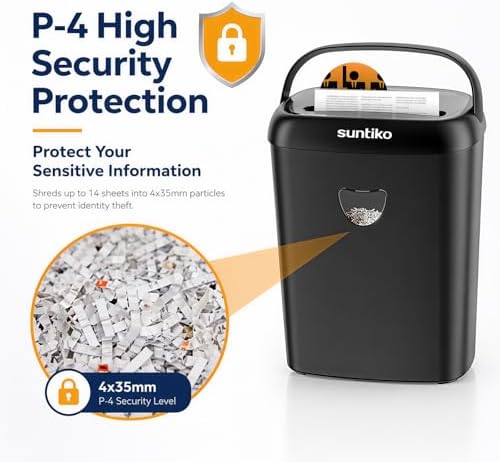Suntiko 14-Sheet Cross Cut Heavy Duty Paper Shredder for Home Office - Image 3
