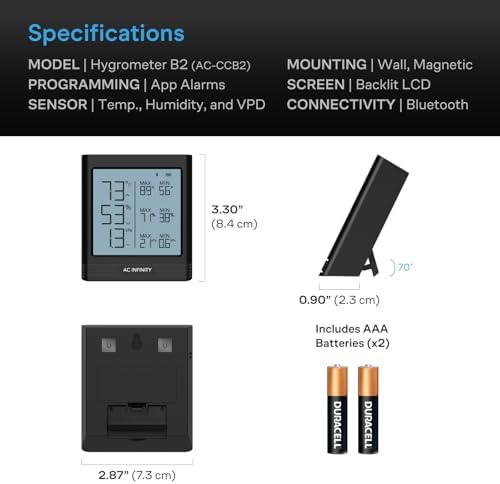 AC Infinity Temperature Humidity VPD Smart Hygrometer B2 w/ Bluetooth App - Image 6