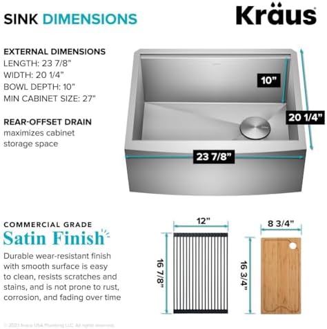 KRAUS Kore 24-Inch Farmhouse Workstation 16 Gauge Single Bowl Stainless Steel Kitchen Sink with Accessories, KWF210-24 - Image 5