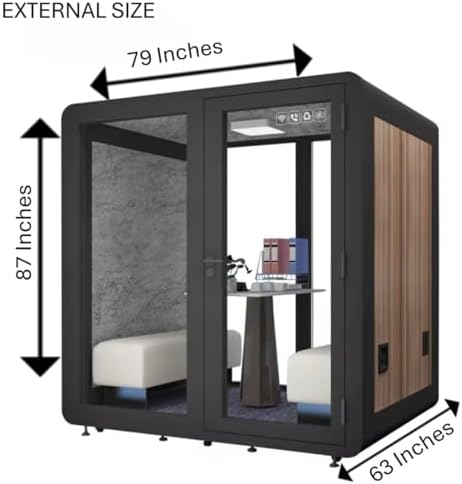 Mobile Soundproof Office Pod for 4–6 People – Portable Acoustic Meeting Room with Ventilation Fan, Lighting, USB Ports & Wheels, Black - Image 3