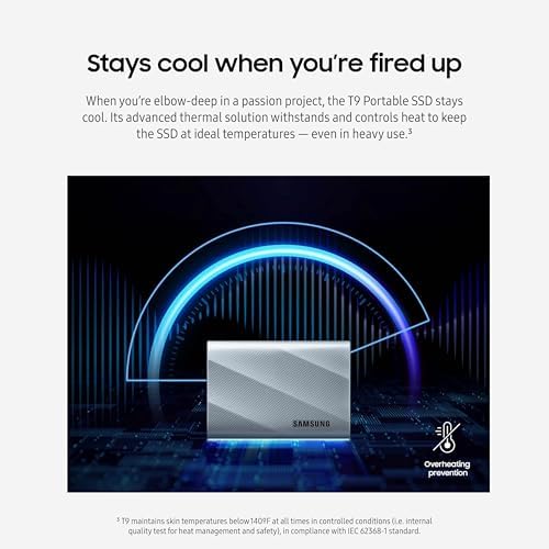 Samsung T9 2TB, Portable SSD, up to 2000MB/s, USB 3.2 Gen 2x2 (20Gbps) NVMe, Rugged, for Photographers, Content Creators and Gaming, External Solid State Drive (MU-PK2T0G/WW) Gray - Image 5