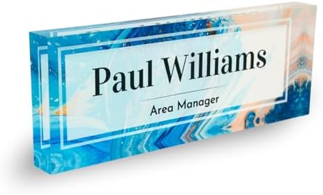 Customized Clear Acrylic Thick 8x3" Acrylic Black - Desk Name Plate Block with Personalized Logo - Professional Office Decor - Customized Acrylic Plate Gift for Teacher Co-workers (Blue-Beige Paint) by ClickedCraft