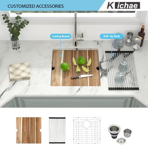 Kichae 19 Undermount Bar Sink Small Stainless Steel 16 Gauge Workstaion - Image 4