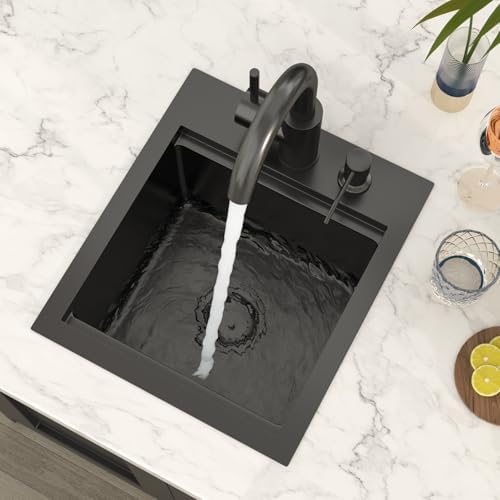 Lordear 13"x15" Bar Sink with Faucet - Drop In Bar Sink Workstation 16 Gauge 304 Stainless Steel Single Bowl Top Mount Wet Bar RV Prep Outdoor Kitchen Sink 13x15x9 Inch - Image 3