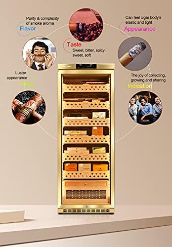 Cigar Climate Control Cabinet, Raching MON2800 Cigar Humidor Cabinet with Ammonia Removal, 320L Wood Frame Cabinet for Cigar Storing&Aging - Gold - Image 5