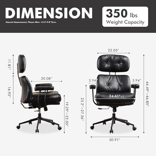 High Back Executive Office Chair with Comfortable Deep Seat,Black PU Leather Modern Office Chair,Ergonomic Big and Tall Computer Desk Chair with Lumbar Support(Black) - Image 2