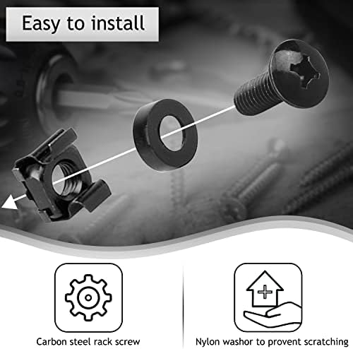50-Pack M6 x 16mm Computer Rack Mount Cage Screws, Nuts & Washers for Server Cabinet - Black - Image 4