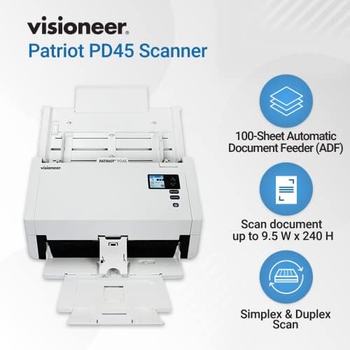 Visioneer Patriot PD45 Scanner, USB Duplex Office Document Scanner for PC, 50 PPM, Sheetfed 100 Page Automatic Document Feeder (ADF), White - Image 2