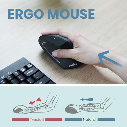 Perixx PERIMICE-713R Wireless Rechargeable Vertical Mouse - Duo Wired and Wireless Charging Feature - 6 Buttons Design - Black - Right-Handed Design - Image 5