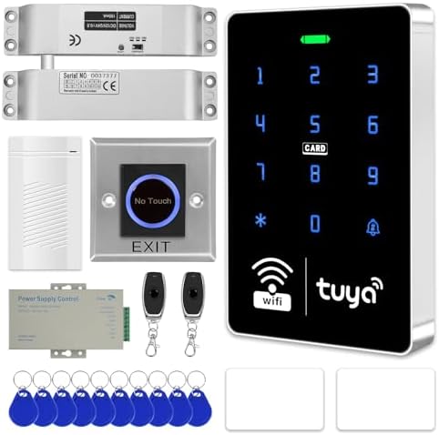 WiFi TUYA Complete Security Access Control System kit with Waterproof RFID Touch keypad Door Lock, smart Remote Door Opener app, Electric Mortise Lock, Metal Sensor Switch, doorbell, Keychain by XYBkey