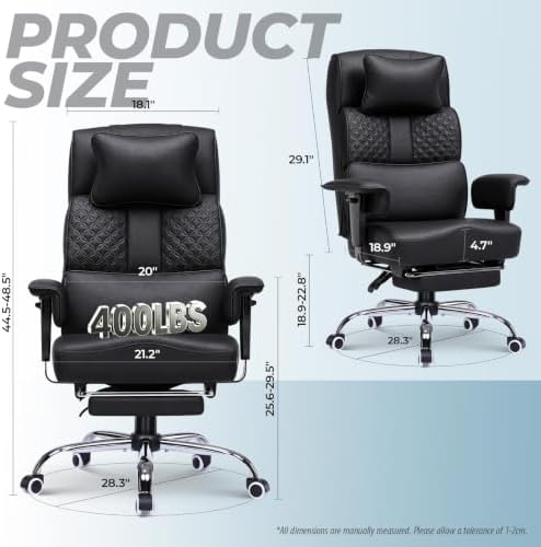 GTPLAYER Big and Tall Office Chair 400lbs Heavy Duty Wide Ergonomic Gaming Chair with Footrest, High Back Computer Chairs with Adjustable Armrests, Executive Desk Chairs with Lumbar Support, Black - Image 3