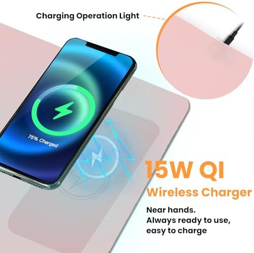 Desk Mat Wireless Charging Mouse Pad Large 32x16 Journey Desk Pad Mat with Wireless Charger Waterproof Pink Leather Computer Mat with Phone Charger Mousepad Non-Slip for Keyboard and Mouse - Image 3