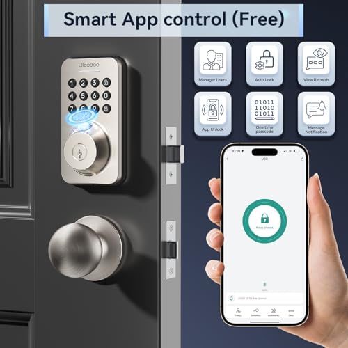 Ulecoce U68 Fingerprint Keypad Deadbolt with Knob Set, Satin Nickel - Image 3