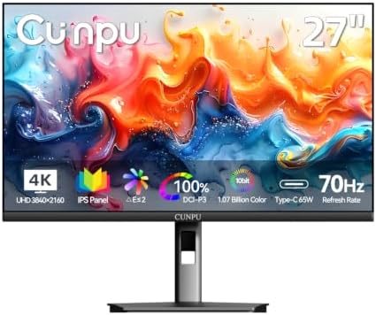 CUNPU 27" USBC 4K 70Hz IPS Photo Video Editing Monitor for Laptop MacBook by CUNPU