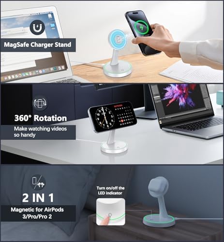 15W Magnetic Wireless Charger Stand for iPhone 18 Pro/18 Pro Max, iPhone 17/16/15/14/13/12 Series, Fast Magnetic Charging Station with LED Light for AirPods - Image 2