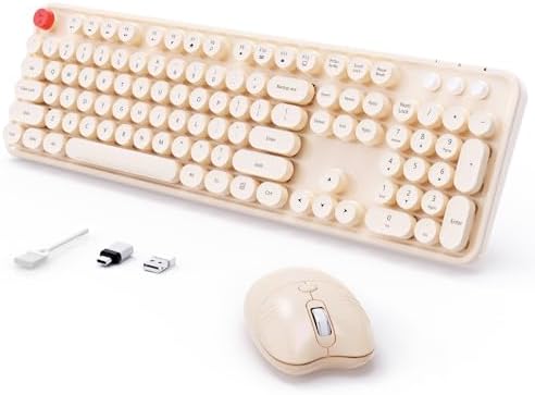 Wireless Keyboard Mouse, MOFII 104 Keys Cute Retro Typewriter Coffee by MOFII