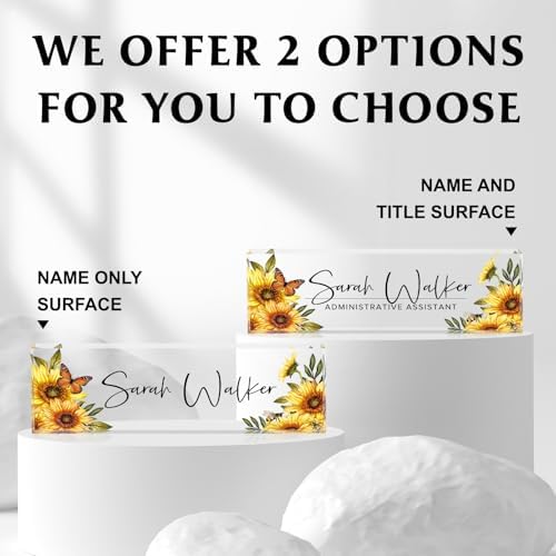 Custom Name Plate for Desk - Desk Name Plate Personalized - Acrylic Office Desk Accessories - Appreciation Gifts for Coworkers Employee Teacher Staff Boss - Office Decor for Women Men (Sunflowers A) - Image 2