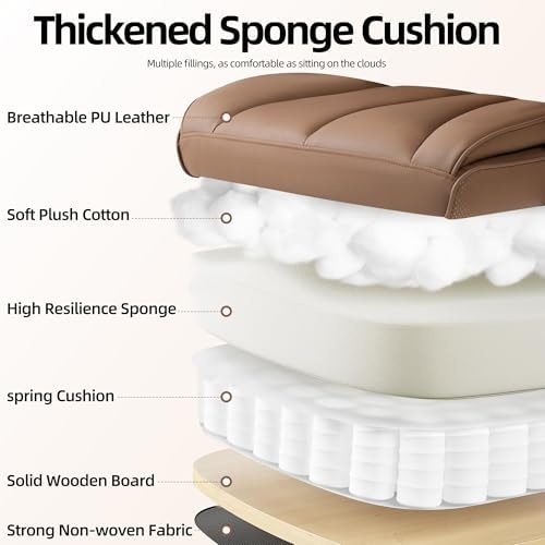 Office Chair,Executive Ergonomic Office Chair with Pocket Spring Cushion, High Back Computer Gaming Chair with Adjustable Armrests, Lumbar Support, Footrest, Executive Chair - Brown PU Leather - Image 5