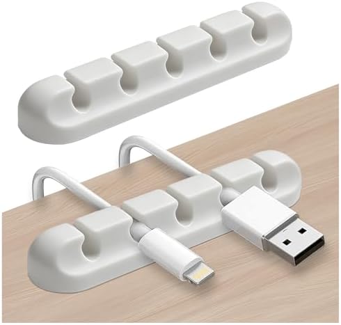 2 Packs Cable Clips, Cable Organizers for Cords, Cable Holder,Cord Organizer, Cord Holder for Desk,Car,Home and Office (5 Slots)，White by Unknown