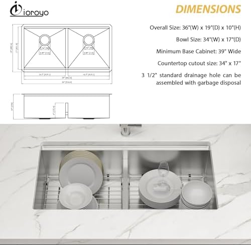 36X19 Undermount Double Bowl Sink 50/50 Workstation SInk - Image 6