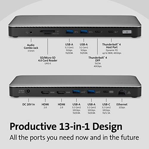 Kensington SD5760T Thunderbolt 4 Dual 4K Docking Station, 100W PD, 2 x HDMI, SD/Micro SD 4.0 Card Slots, 60Hz, for Windows Laptops and MacBook Pro (K34110NA), Black - Image 5