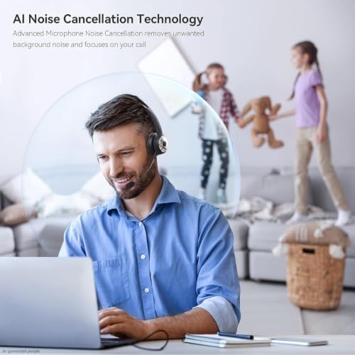LEVN Bluetooth 5.0 Headset, Wireless Headset with Microphone (AI Noise Cancelling), 35Hrs Bluetooth Headphones with USB Dongle for PC, Suitable for Remote Work/Call Center/Zoom/Online Class, Black - Image 2